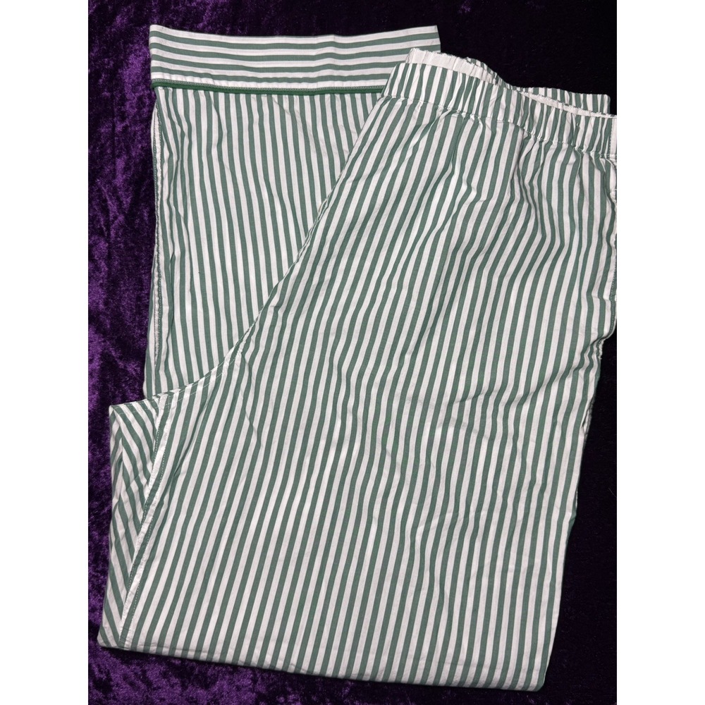 J Crew Poplin Pajamas Set Womens XXL Cotton Green Striped 2XL HTF Pants Top PJs - Picture 6 of 14